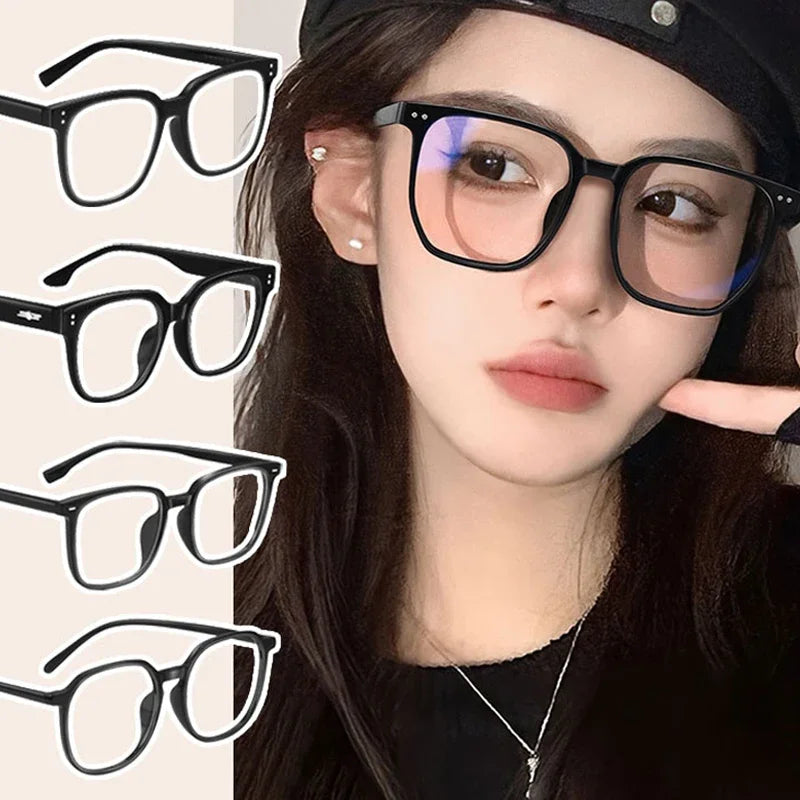 R.E.D. Shopping anti blue light glasses for men and women, stylish computer eyewear with clear lenses and black frames.