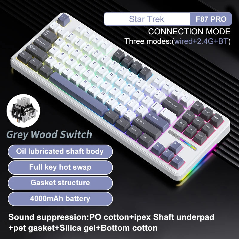 AULA F87 Pro Mechanical Keyboard – 87-Key, Tri-Mode, 8000mAh, Hot Swap, RGB, PBT Gasket