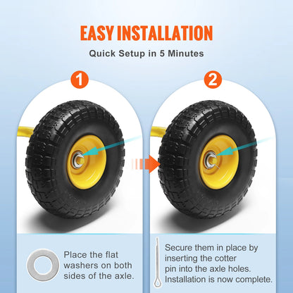 SucceBuy 10" Solid PU Run-Flat Tire Wheels – Flat-Free Tubeless | 2-Pack