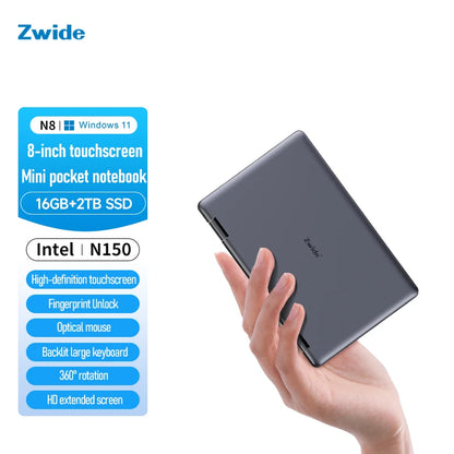 Zwide Pocket Book N8 Pro – 8" Yoga Mini Laptop, Intel i3-N305, 16GB LPDDR5, up to 2TB SSD, Windows 11