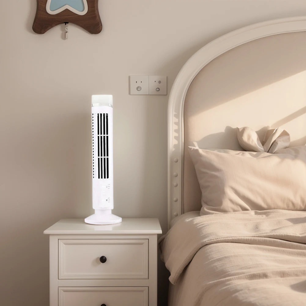 LED Bladeless Tower Fan — 90° Oscillating, USB Powered, Quiet, Desk Fan with Light, Home & Office
