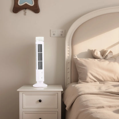 LED Bladeless Tower Fan — 90° Oscillating, USB Powered, Quiet, Desk Fan with Light, Home & Office