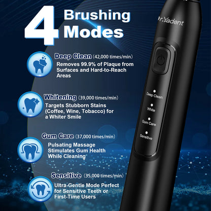 DrYadent YD05 Sonic Toothbrush – 6 Brush Heads, 4 Modes, 30-Day Battery