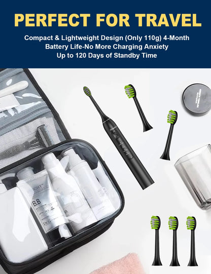 DrYadent YD05 Sonic Toothbrush – 6 Brush Heads, 4 Modes, 30-Day Battery