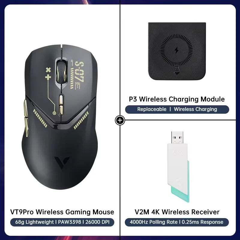 Rapoo VT9PRO Wireless Gaming Mouse – PAW3398, 68g, 26000DPI, Type-C, Programmable, Ergonomic