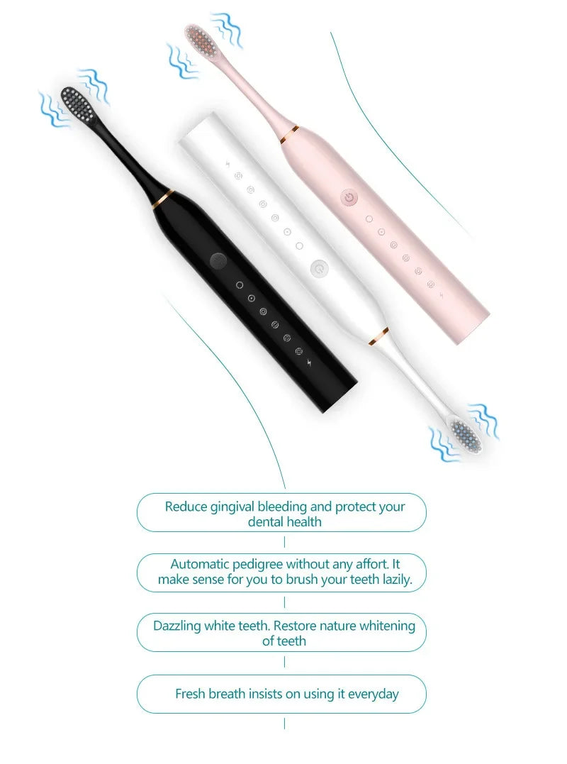 Xiaomi 6 Gear Powerful Sonic Electric Toothbrush with USB, waterproof design, 8 brush heads, and whitening features for oral care.