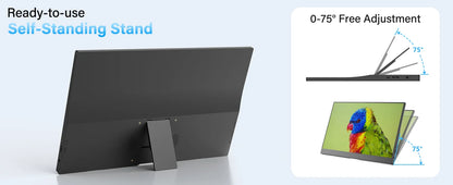 Amoudo 15.6" Portable Monitor – 1080P IPS, USB-C, Mini HDMI, VESA, Penhole Stand