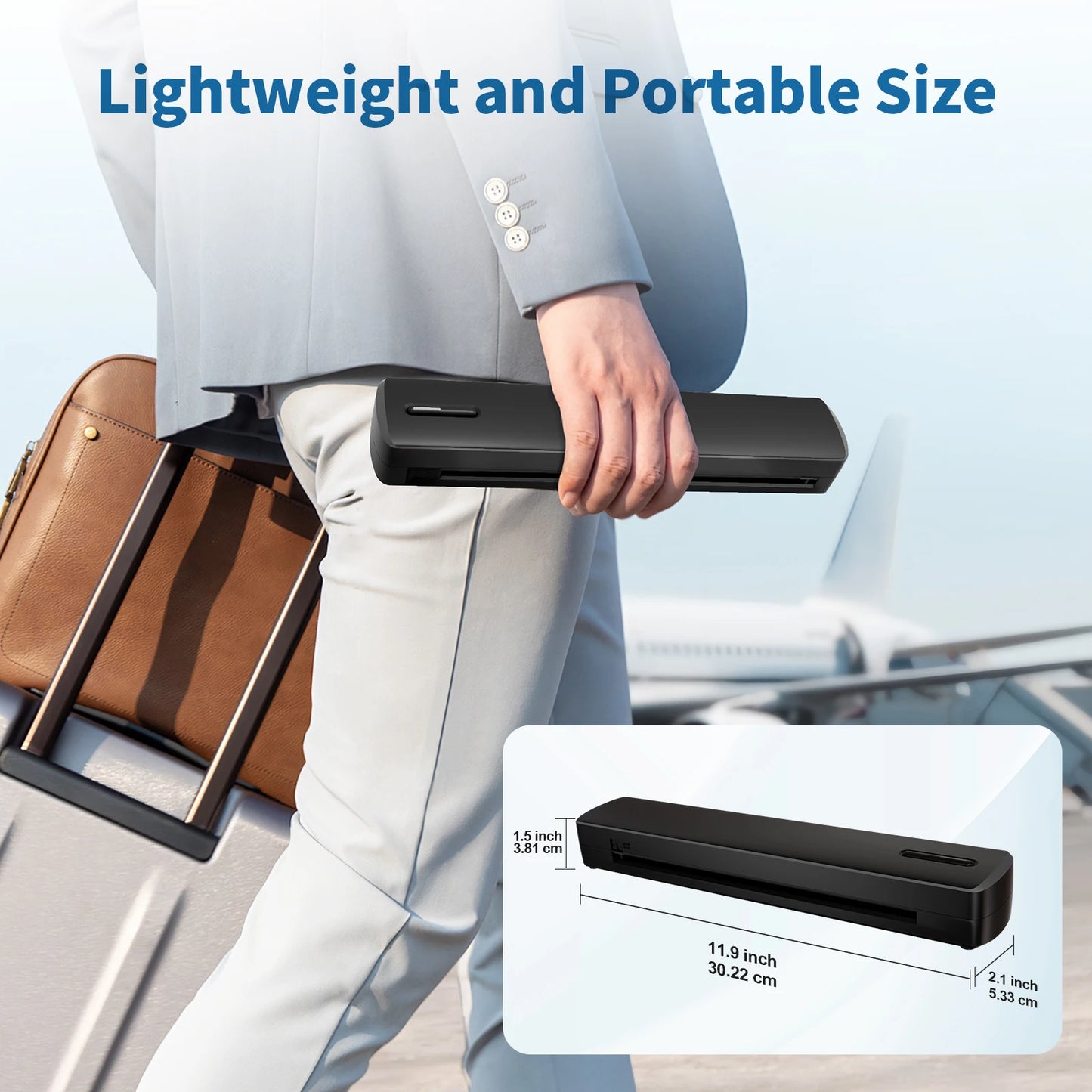 Portable A4 Wireless Inkless Thermal Printer – Bluetooth, 300DPI, 20ppm, Android & iOS