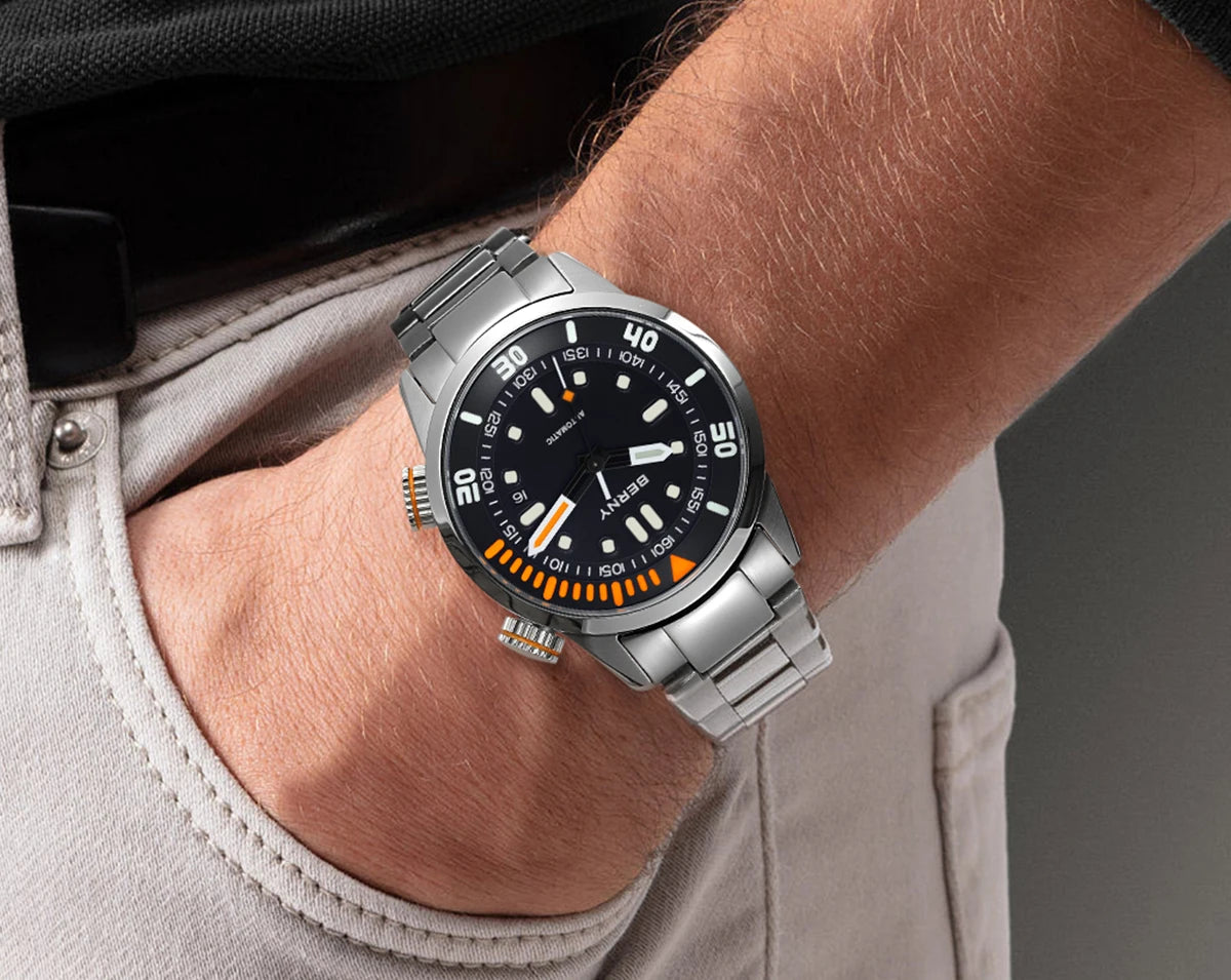 BERNY Automatic Dive Watch – Sapphire Crystal, 200M Water Resistant, NH35 Movement