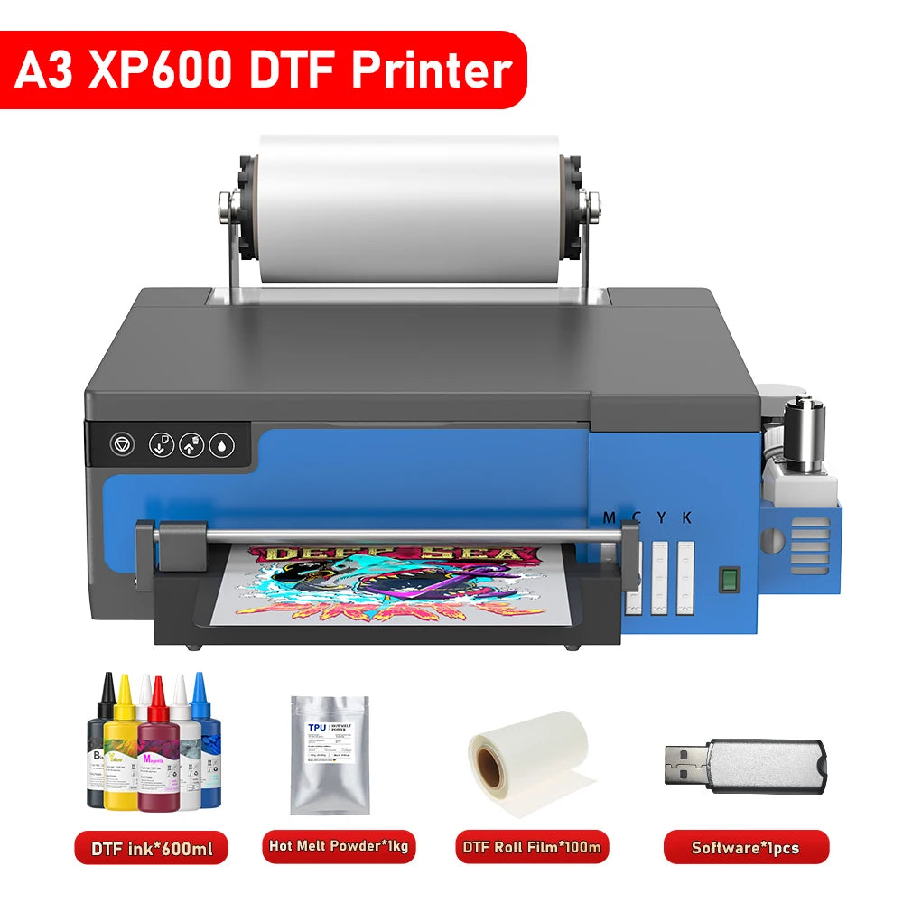 A3 XP600 DTF Printer with Roll Feeder – Direct to Film T-Shirt Printing Machine