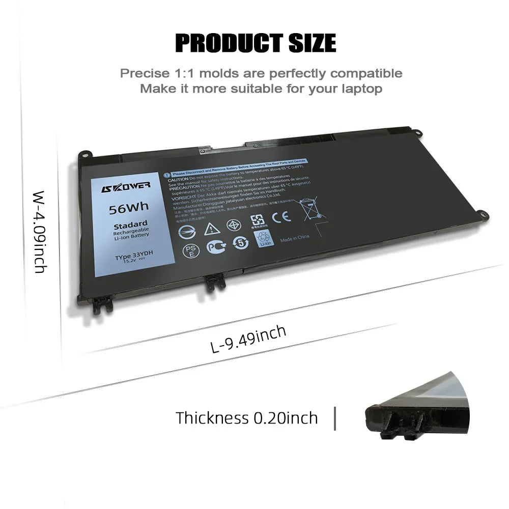 SKOWER 33YDH Dell G3/G5/G7 Gaming Laptop Battery 56Wh — Inspiron 15 7577, Latitude 3380/3490