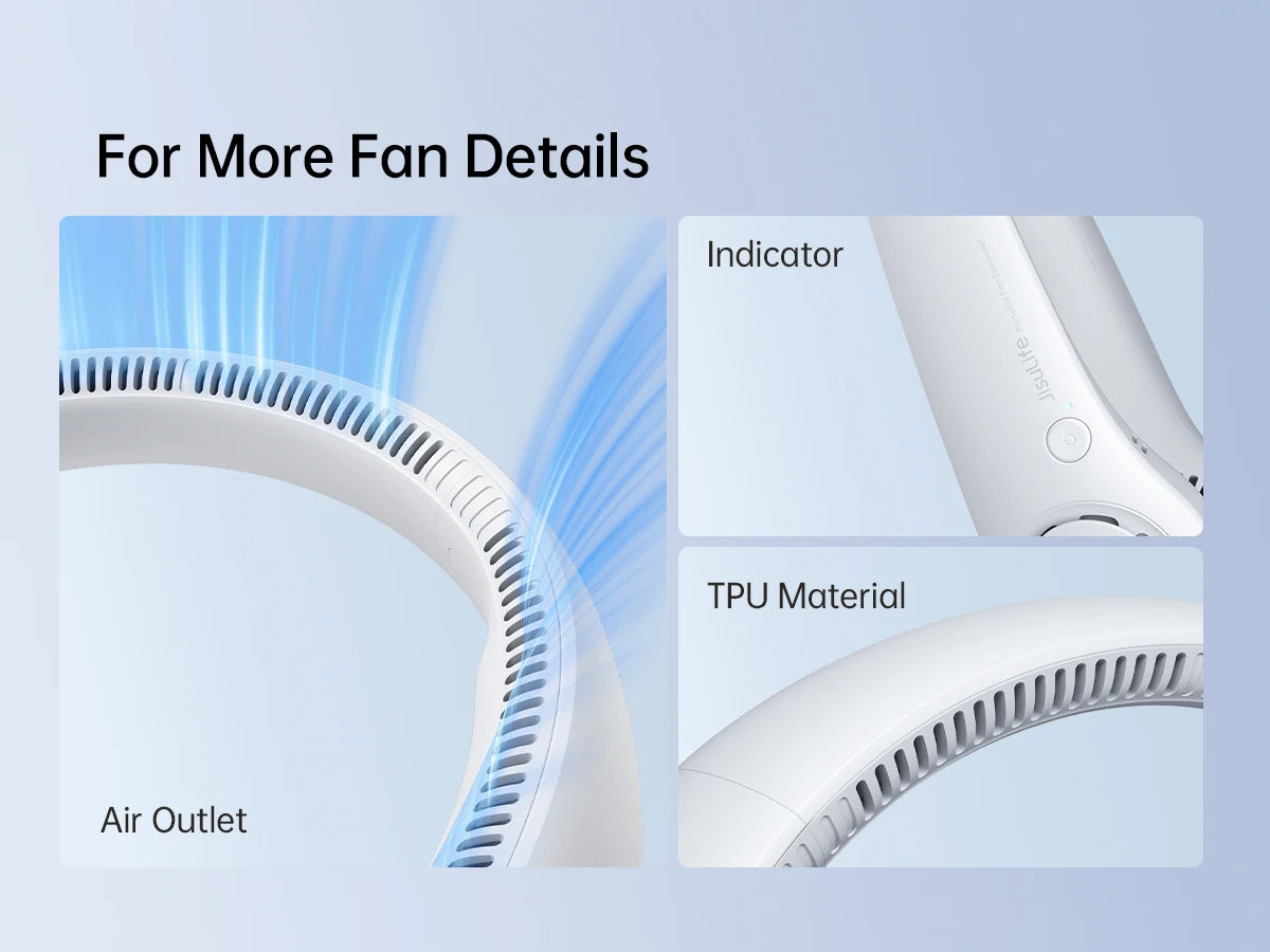 JISULIFE Portable Neck Fan – 4000mAh, 5 Speeds, Twistable Bladeless Hands-Free Neckband Fan