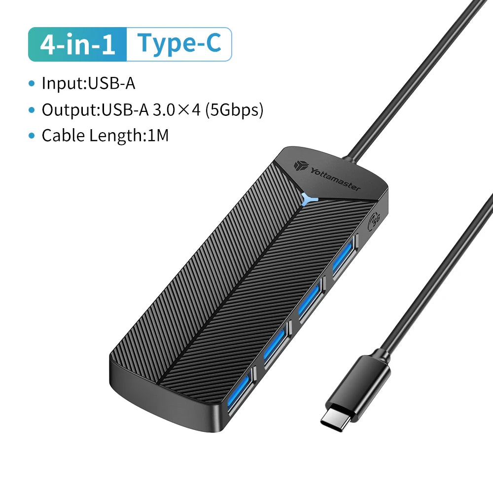 Yottamaster 4-in-1 USB 3.0 Hub | 5Gbps | Ultra-Slim OTG Adapter | USB-A & Type-C | For PC & Mac