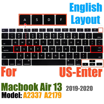 Silicone Keyboard Protector Cover for MacBook Air & Pro – A1369 A1466 A2179 A2337 A2251 A2289 A2338 A2681 | US Layout
