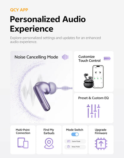 QCY MeloBuds N70 Wireless Earbuds – ANC, Bluetooth 6.0, LDAC, 50H, IPX5