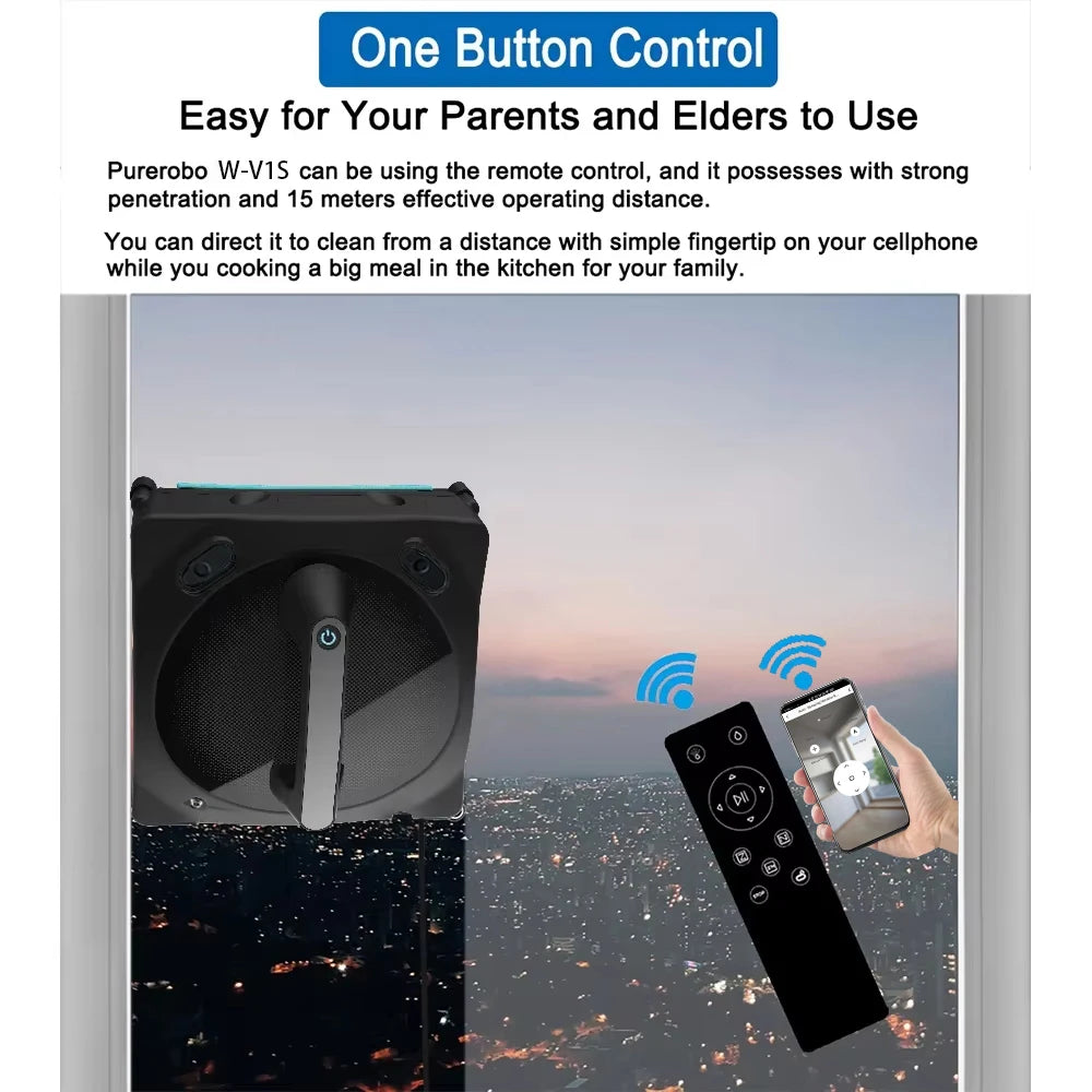 Purerobo W-V1S Robot Window Cleaner – APP Control, Auto Water Spray