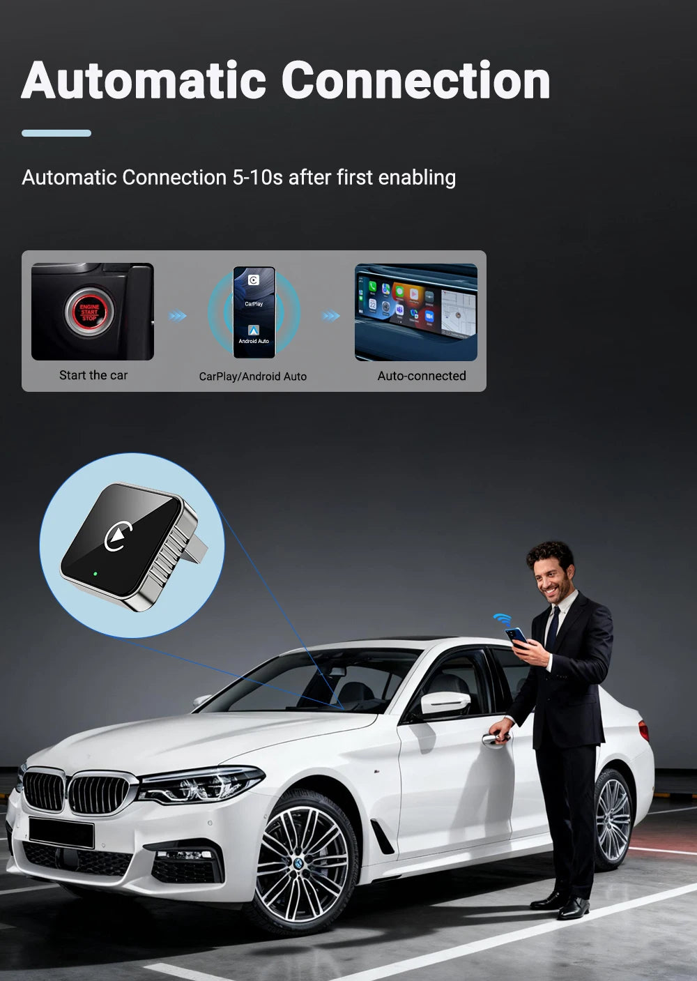 Wireless CarPlay & Android Auto Adapter 2026 | Plug & Play, Stable BT+WiFi, OTA Updates, 99% Car Compatible