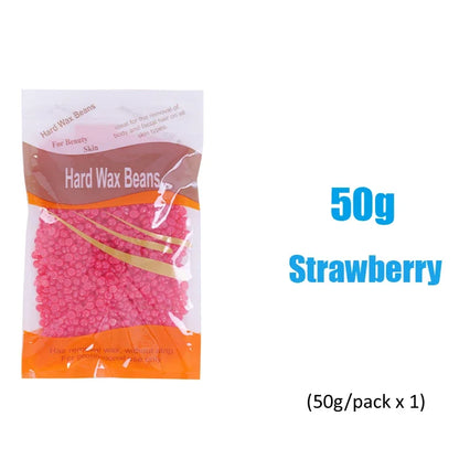 Hard wax beans for hair removal in 500g, 200g, or 50g sizes, professional R.E.D. Shopping brand, showing the wax beans in a container.