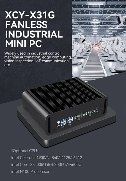 Fanless Industrial Mini PC – Intel N100, Dual LAN, 2x COM RS232/RS485, 4G LTE, GPIO, WiFi, Windows/Linux