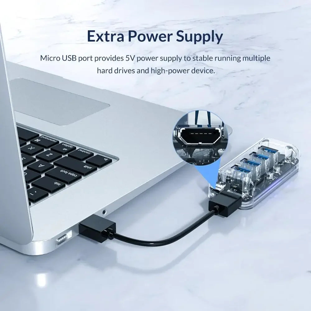 ORICO USB 3.0 Hub – 4 & 7 Port Splitter, Ultra-Slim, OTG, 5Gbps | MacBook & PC Compatible