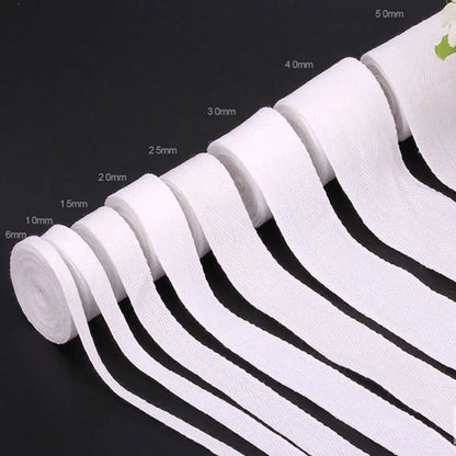 50m R.E.D. Shopping cotton bias binding tape roll with herringbone pattern, 1-5cm wide, ideal for sewing and craft projects.