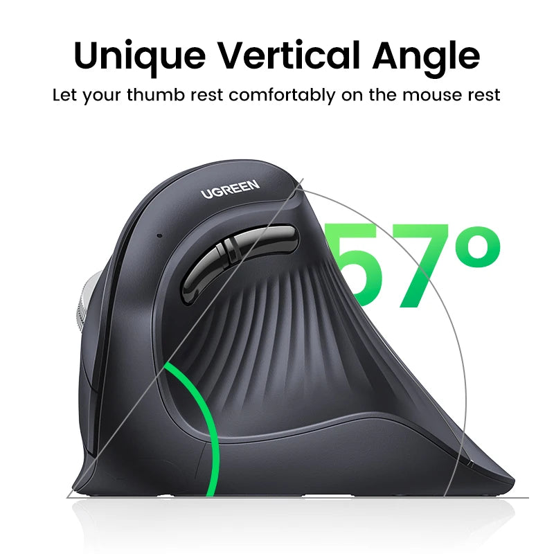 UGREEN Vertical Ergonomic Mouse – Bluetooth 5.0 & 2.4G Wireless, 4000DPI, 6 Silent Buttons, for Mac & PC