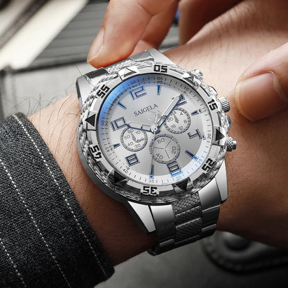 Men's 2-Piece Business Watch Set - Arabic Dial Steel Band Quartz Watch Gift Set