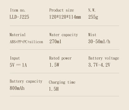 USB Rechargeable Air Humidifier 270ml — 800mAh Battery, Colour LED Light, Mist Maker, Flower Design