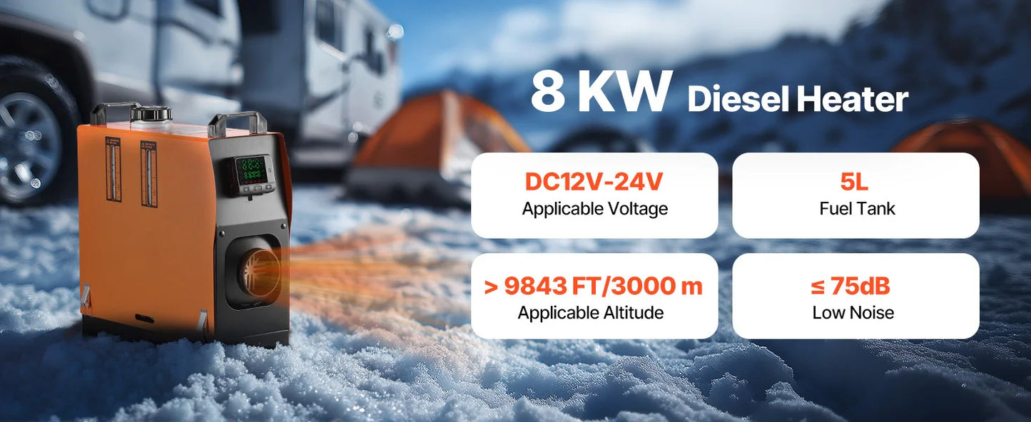 SucceBuy 8KW Diesel Air Heater | LCD Panel, Remote Control, Low Noise Parking Heater for Truck, Trailer & Boat