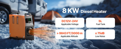 SucceBuy 8KW Diesel Air Heater | LCD Panel, Remote Control, Low Noise Parking Heater for Truck, Trailer & Boat