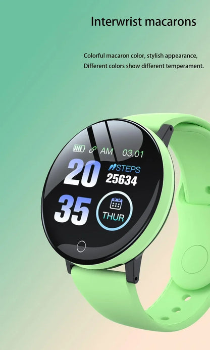R.E.D. Shopping D18 Smartwatch with circular color screen, multiple sport modes, call and music control features.