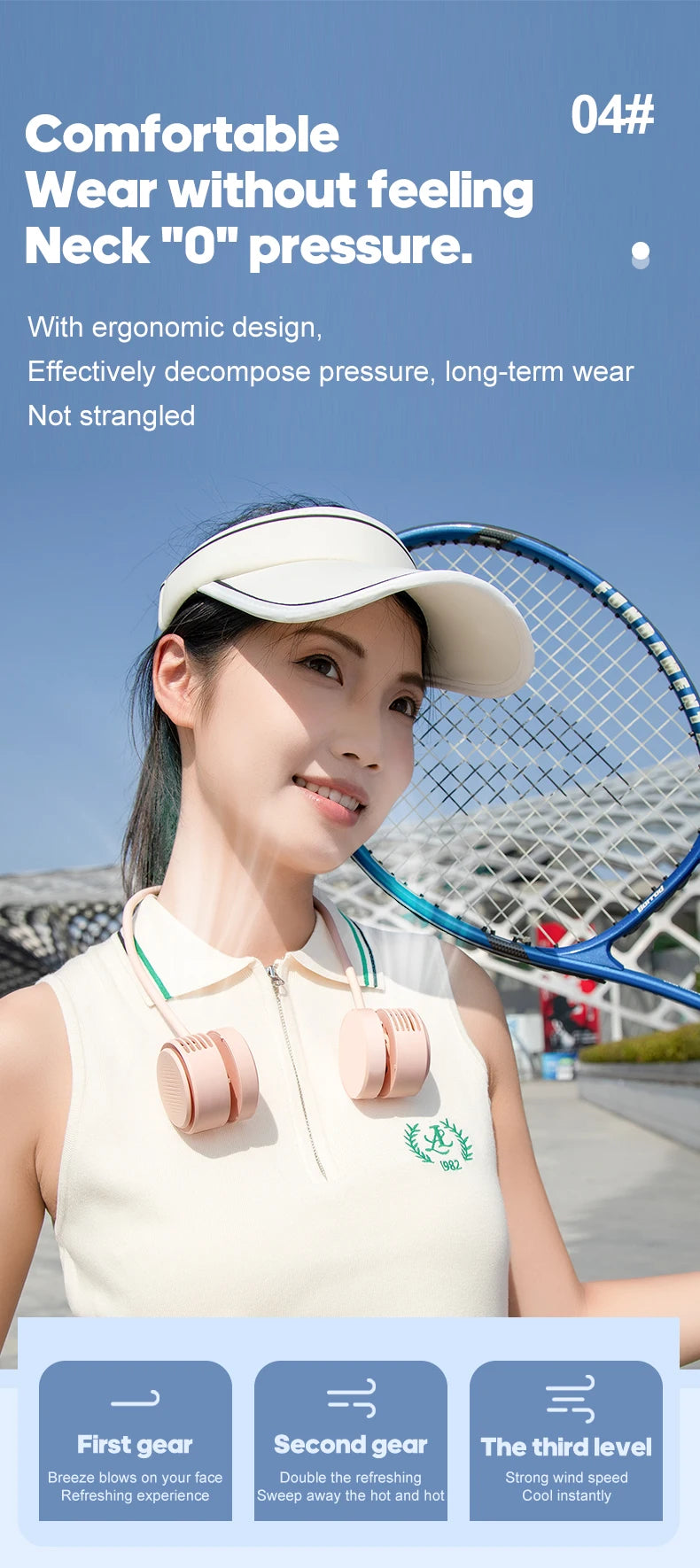 Kinscoter Neck Fan – 1600mAh Foldable Rechargeable, 3-Speed Silent Cooling Fan for Sports & Home (GXZ-F88)