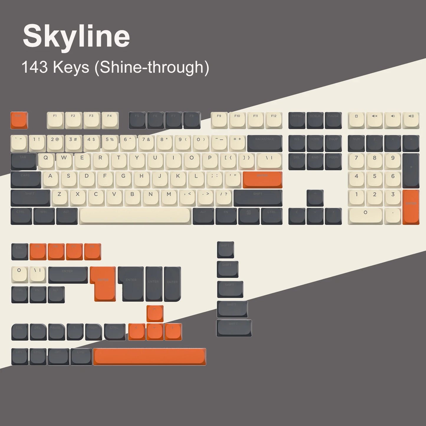 143 Key Low Profile PBT Keycaps – RGB Shine-Through, 60%/87/104, Cherry/Gateron MX