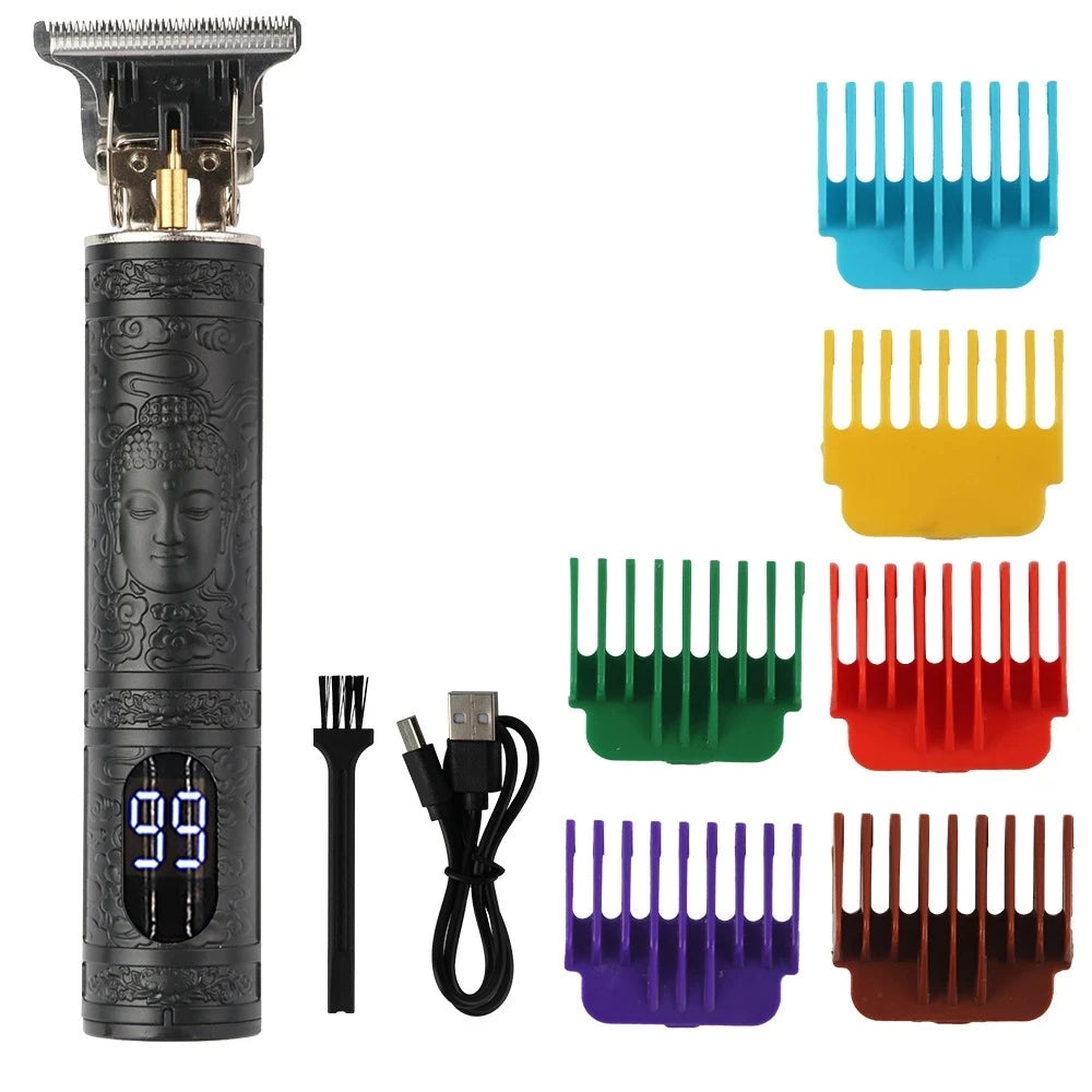 R.E.D. Shopping T9 LCD electric hair clipper with oil head precision trimmer for men, featuring LCD display and adjustable blades