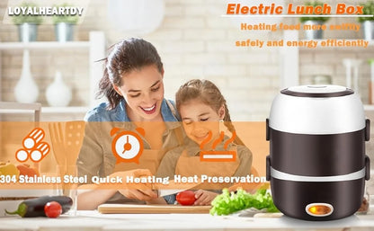 Electric Heating Lunch Box – 2L, 1-3 Layer, Portable Bento Box Rice Cooker, 200W Stainless Steel | 110V | US/EU/UK