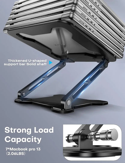 Adjustable Metal Laptop Stand — Foldable Ventilated Cooling Riser for 10"-15.6" Notebooks