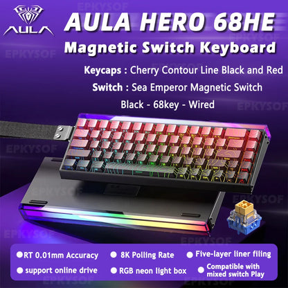AULA HERO 68HE Magnetic Switch Keyboard – Rapid Trigger, 8K Polling, Hot-Swap, RGB, 68% Layout