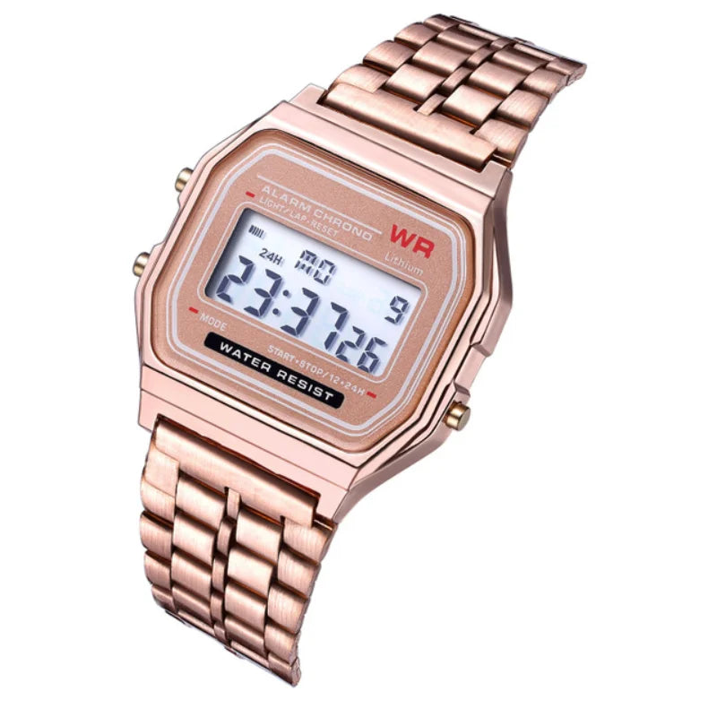 F91W LED Digital Sports Watch - Steel Band, Multi-Function, Unisex Business & Casual Clock