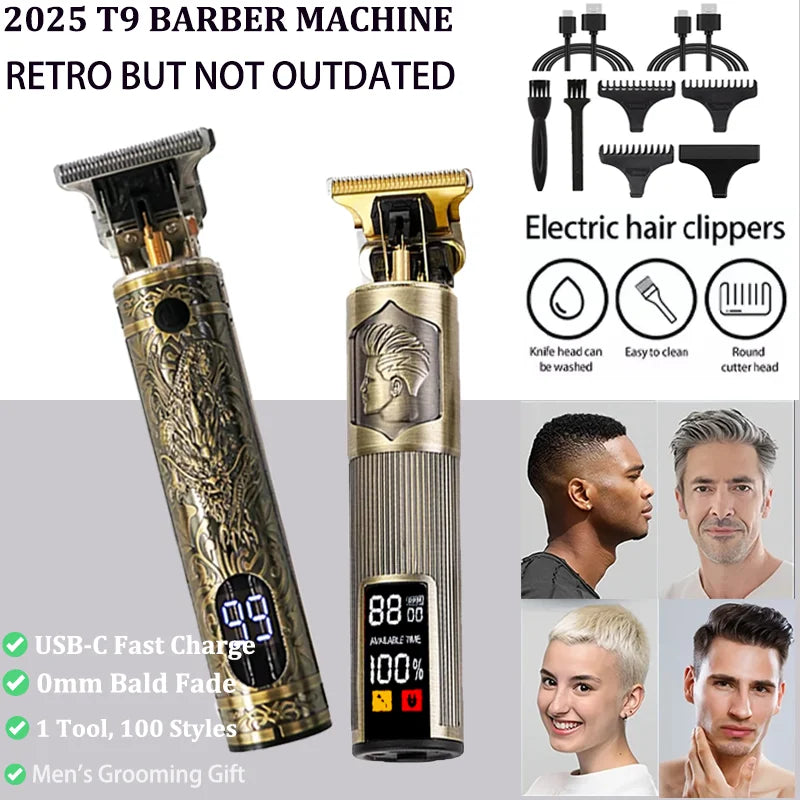 R.E.D. Shopping T9 Electric Hair Trimmer with USB charging, showcasing a professional bald fade clipper for precise hair cutting.
