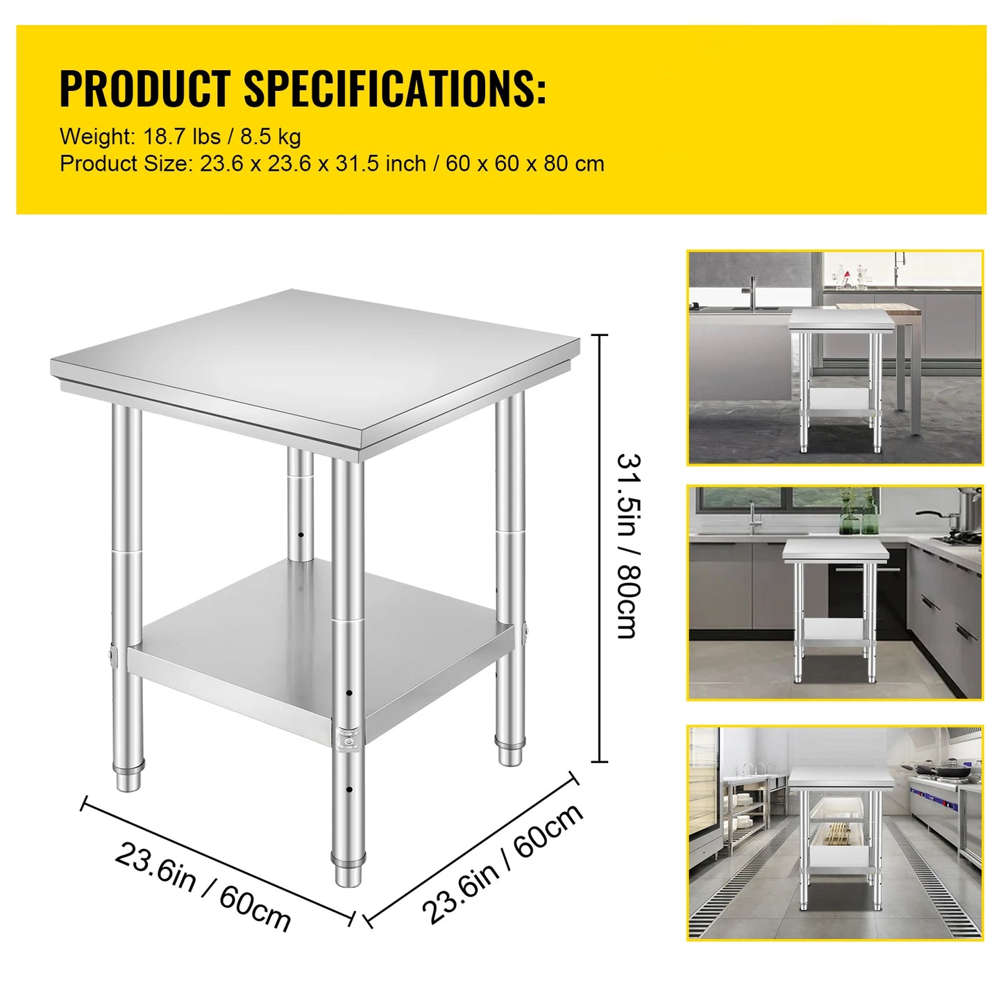 SucceBuy Stainless Steel Kitchen Work Bench – Commercial Catering Worktable with Undershelf | 286–330 LBS | Restaurant & Garage