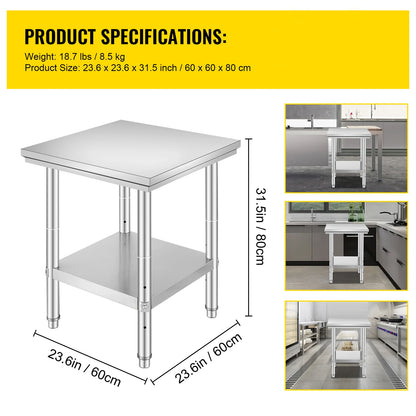 SucceBuy Stainless Steel Kitchen Work Bench – Commercial Catering Worktable with Undershelf | 286–330 LBS | Restaurant & Garage