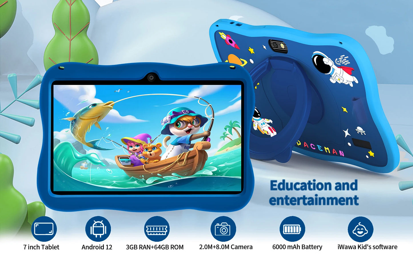 BDF 7" Kids Tablet – Android 13, 4GB RAM, 64GB, IPS, Dual Camera, Wi-Fi, Google Play