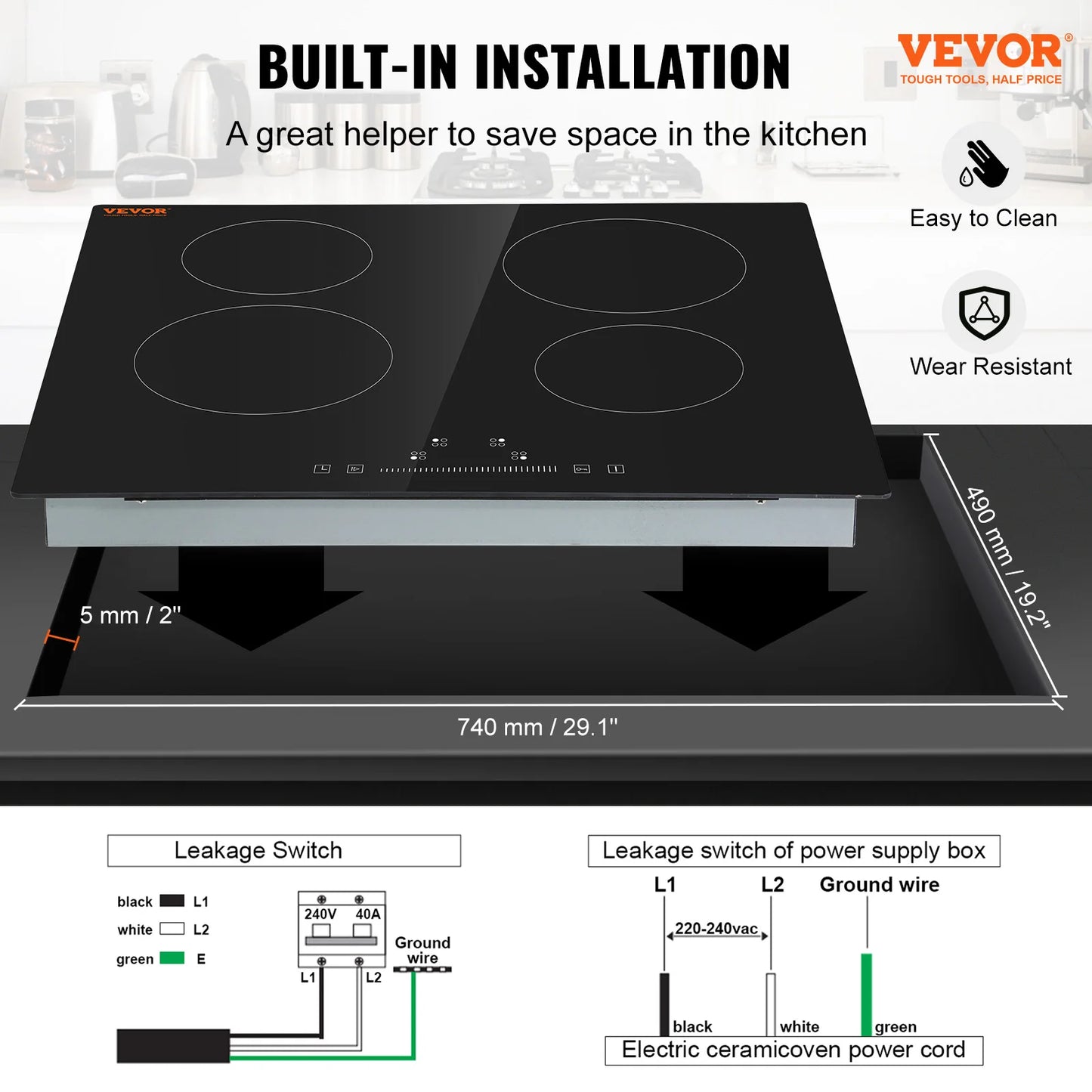 SucceBuy Built-in Induction Stove Top 2/4/5 Burners – 12/24/30", Ceramic Glass, 240V