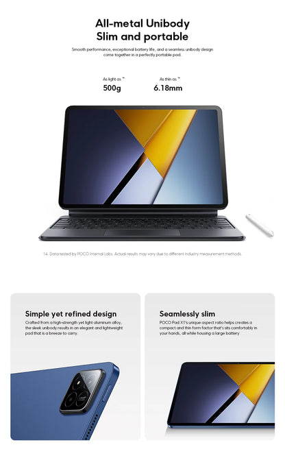 POCO Pad X1 Global – 11.2" 3.2K 144Hz, Snapdragon 7+ Gen 3, 8GB+512GB, 8850mAh, 45W