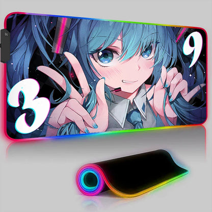 Kawaii Pink Hatsune Miku Anime RGB Mouse Pad – XXL LED Gaming Deskmat, Keyboard Carpet
