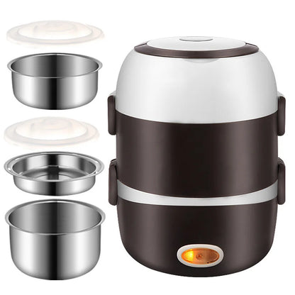 Electric Heating Lunch Box – 2L, 1-3 Layer, Portable Bento Box Rice Cooker, 200W Stainless Steel | 110V | US/EU/UK