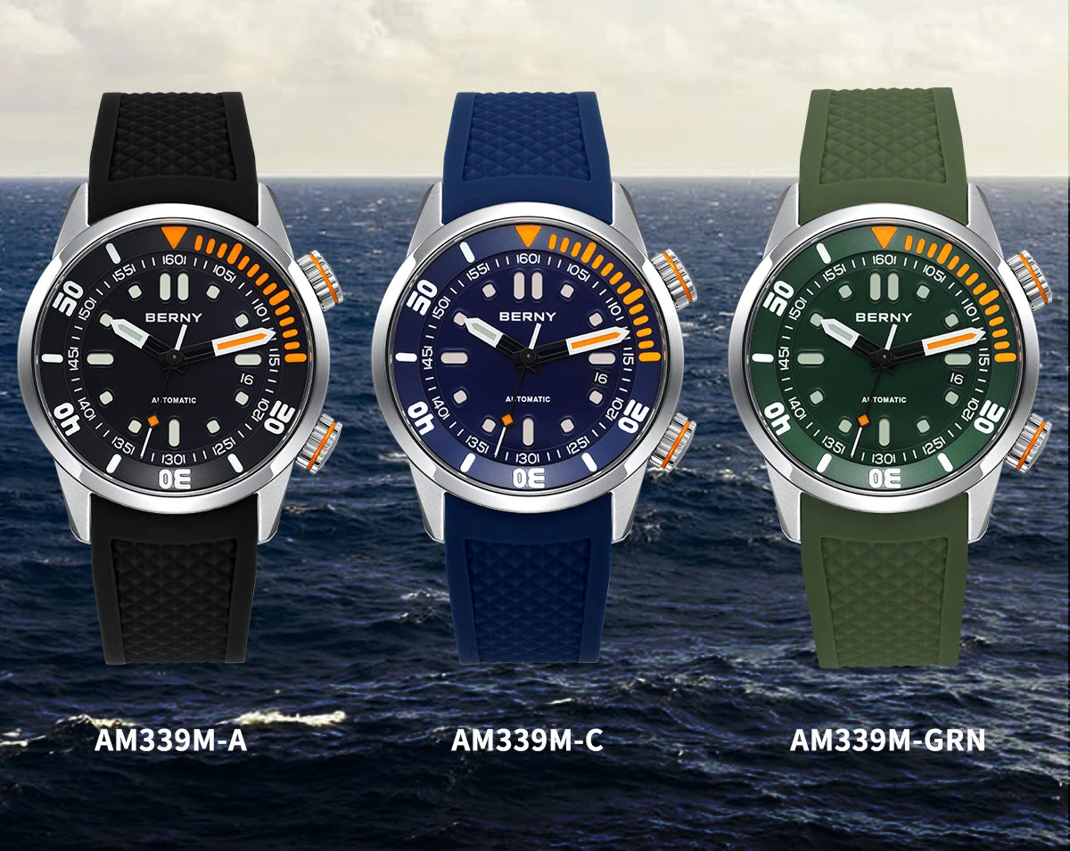 BERNY Automatic Dive Watch – Sapphire Crystal, 200M Water Resistant, NH35 Movement