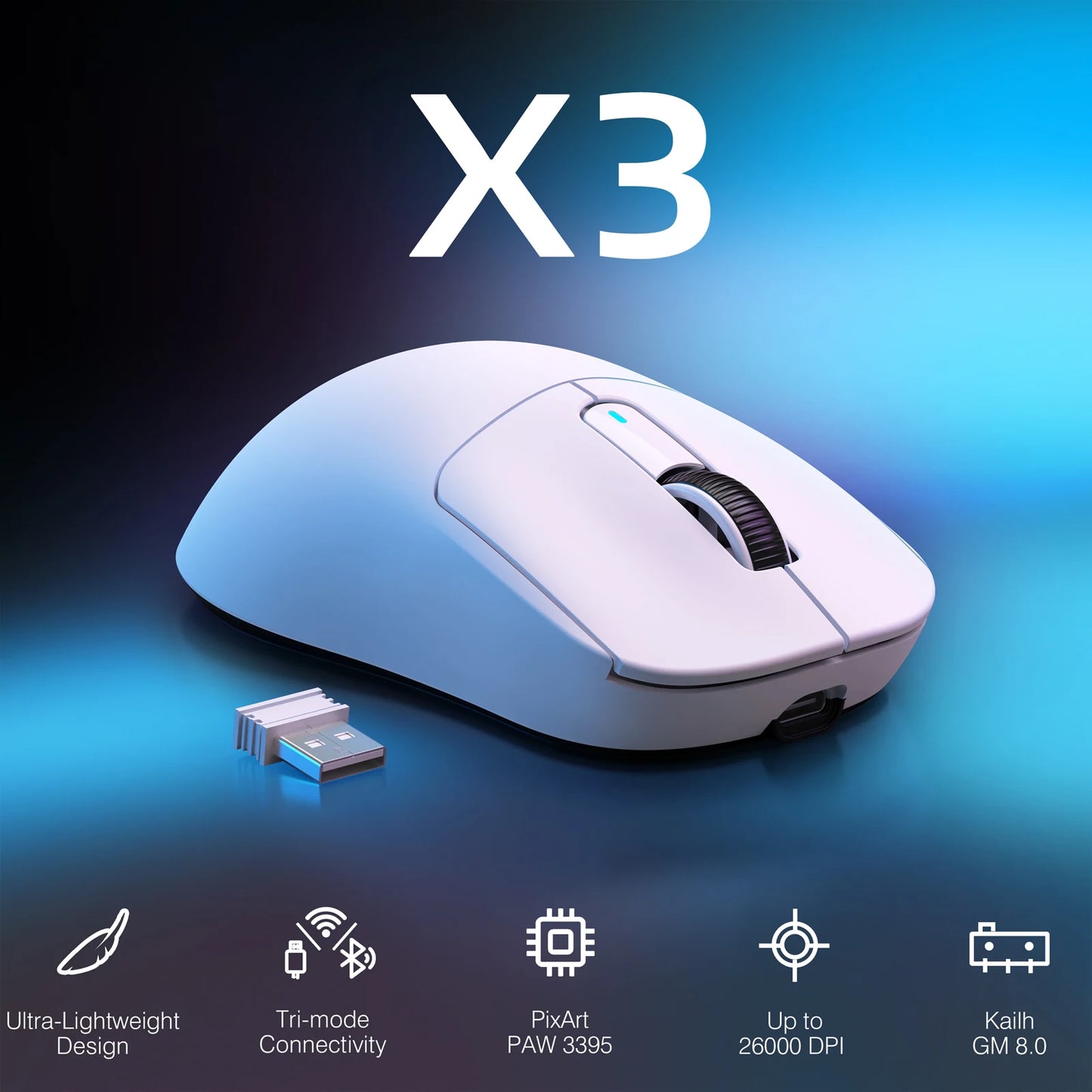 Attack Shark X3 Wireless Gaming Mouse – 49g, PAW3395, Triple Mode