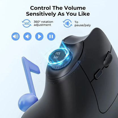seenda MOU-302 Ergonomic Vertical Wireless Mouse | USB + Dual BT | Volume Knob | Quiet Clicks | Multi-Device