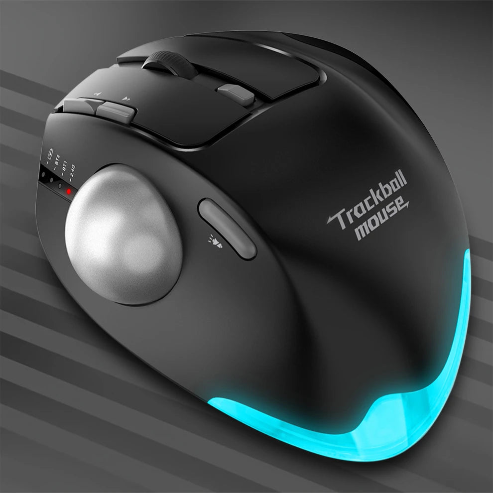 Wireless Bluetooth Trackball Mouse – RGB, 2.4G, Ergonomic, 3-Device Connection for PC & iPad